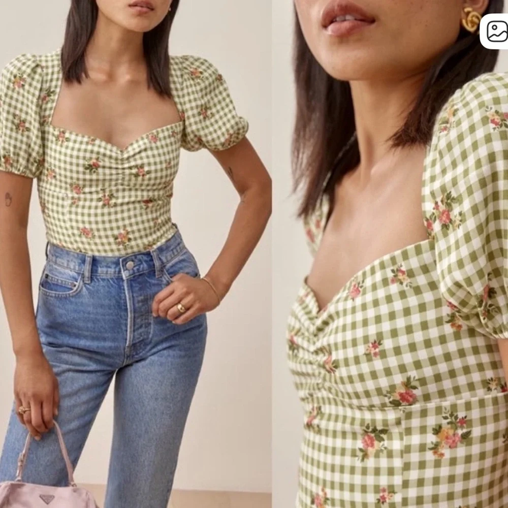 Reformation‎ Marmalade Gingham Floral Top